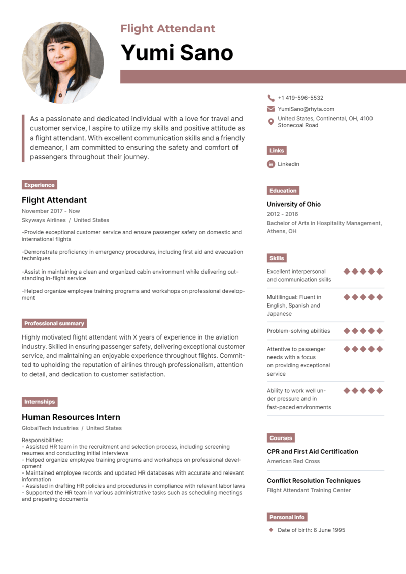 flight attendant resume picture